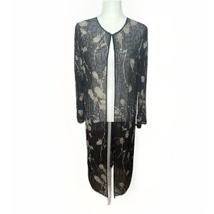 Vintage JMD New York Sheer Black Beaded Duster Formal Evening Wedding Sm‎